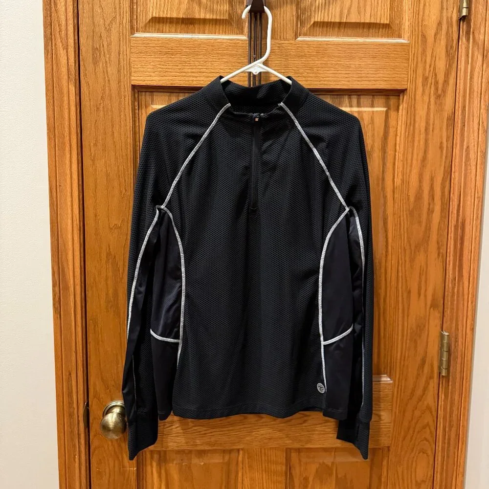 Tory Sport  Mesh Quarter-Zip Pullover Color: Sport Black Size: XL - Picture 4 of 7